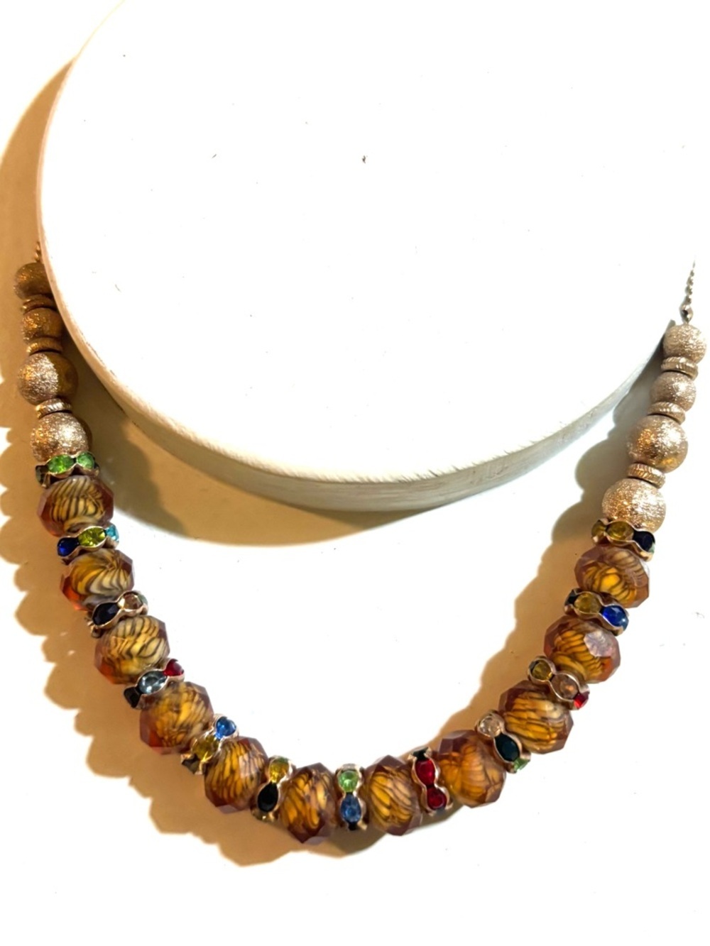 Multicolor Amber Glass Bead Necklace